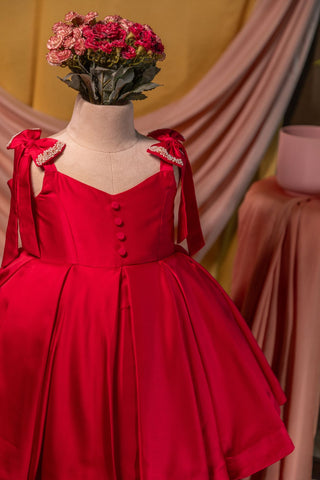 Cherry Wonder Red Milano Satin Frock Front View Twirly Tutus