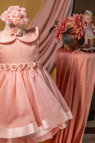 Daisy Peach Organza Frock Front View Twirly Tutus