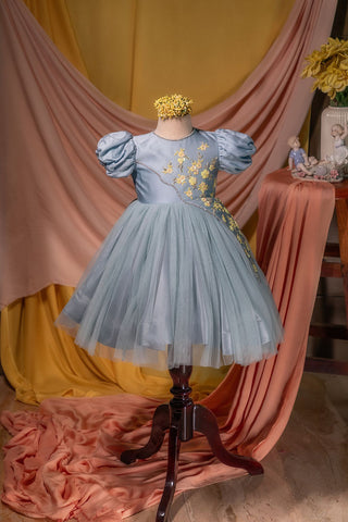 Zinnia Sky Blue Satin Yoke Frock Twirly Tutus